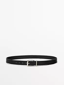 Кожаный ремень с металлической петлей Massimo Dutti, черный