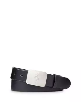 Кожаный ремень с металлической пластинкой Polo Ralph Lauren, черный
