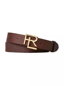 Кожаный ремень с многоуровневым логотипом Ralph Lauren Purple Label, цвет dark brown
