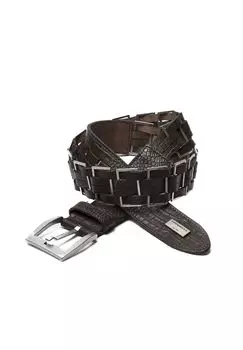 Кожаный ремень с модными металлическими элементами CIPO & BAXX, коричневый