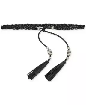 Кожаный ремень с плетеными кистями и шнуровым креплением Lauren Ralph Lauren, черный