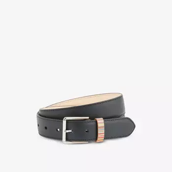 Кожаный ремень с полосатым узором Paul Smith, черный
