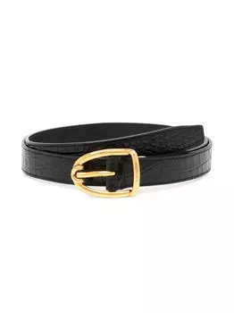 Кожаный ремень с принтом из кожи аллигатора и угловой пряжкой Tom Ford, черный