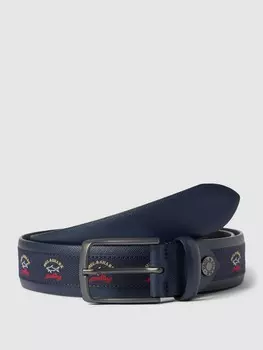 Кожаный ремень с пришивной этикеткой Paul & Shark, темно-синий