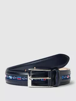 Кожаный ремень с пришивной этикеткой Paul & Shark, темно-синий