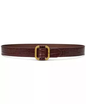 Кожаный ремень с пряжкой и тиснением под крокодила Lauren Ralph Lauren, коричневый