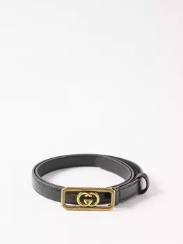 Кожаный ремень с пряжкой interlocking g Gucci, черный