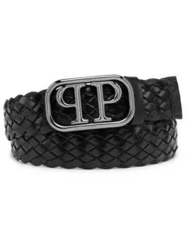 Кожаный ремень с пряжкой-логотипом Philipp Plein, черный