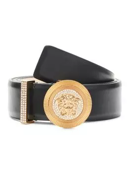Кожаный ремень с пряжкой Medusa Biggie Versace, цвет Black Crystal