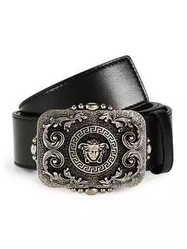 Кожаный ремень с пряжкой Medusa Versace, черный