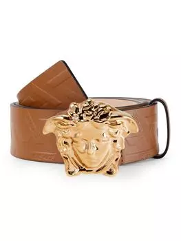Кожаный ремень с пряжкой Medusca Versace, бежевый