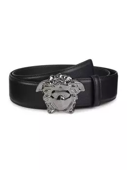 Кожаный ремень с пряжкой Palazzo Medusa Versace, черный