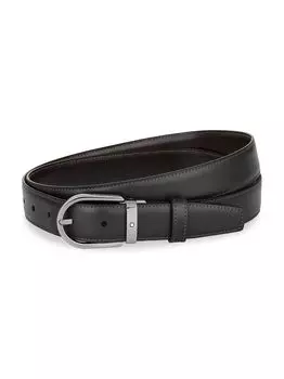 Кожаный ремень с пряжкой в форме подковы и рутениевым покрытием Montblanc, черный