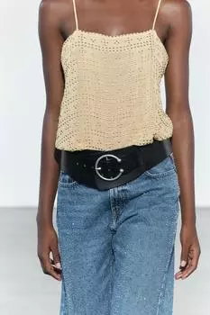 Кожаный ремень с пряжкой ZARA, черный