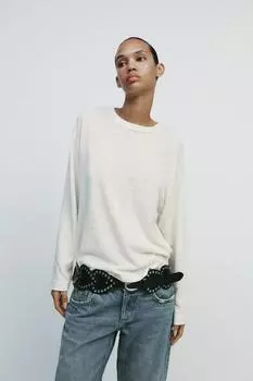 Кожаный ремень с сердцем, украшенный заклепками ZARA, черный