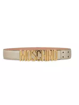 Кожаный ремень с тиснением логотипа и животного Moschino, серебро