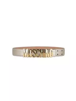 Кожаный ремень с тисненым логотипом металлик Moschino, золото