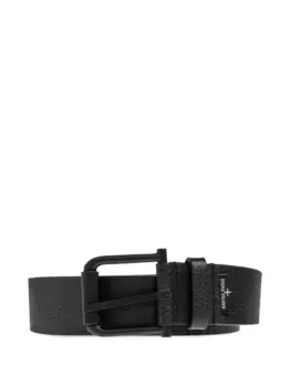 Кожаный ремень с тисненым логотипом Stone Island, черный