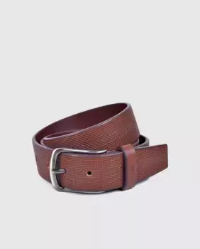 Кожаный ремень с точечной гравировкой и центральным декором Miguel Bellido, коричневый