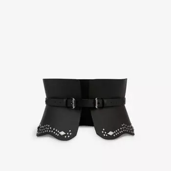 Кожаный ремень с заклепками и высокой посадкой The Kooples, черный