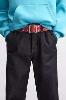Кожаный ремень с заклёпками x harry lambert ZARA, красный