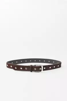 Кожаный ремень с заклёпками ZARA, коричневый