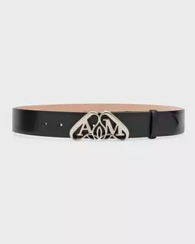 Кожаный ремень шириной 4 см с пряжкой с логотипом Alexander McQueen, цвет Black