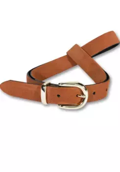 Кожаный ремень Silbergift с золотистой застежкой и металлической петлей, цвет Cognac