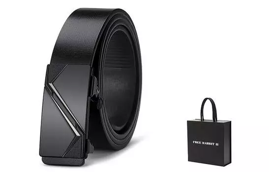 Кожаный ремень унисекс Free Rabbit, Черное золото + активная желтая подарочная коробка