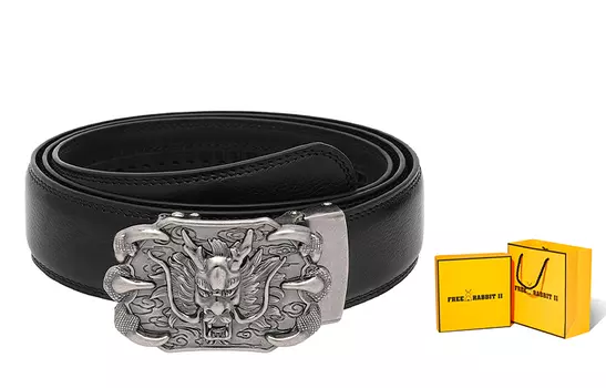 Кожаный ремень унисекс Free Rabbit, Цвет пистолета + активная желтая подарочная коробка
