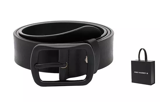Кожаный ремень унисекс Free Rabbit, Золотая застежка черного цвета + активная желтая подарочная коробка