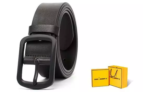 Кожаный ремень унисекс Free Rabbit, Золотая застежка с черным слитком + ограниченная подарочная коробка