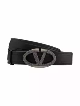 Кожаный ремень V-logo Valentino Garavani, черный