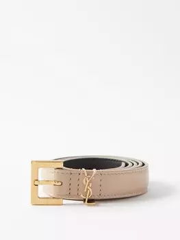 Кожаный ремень ysl с бляшкой Saint Laurent, бежевый