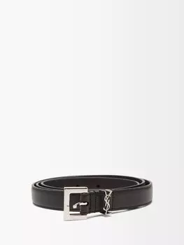 Кожаный ремень ysl с бляшкой Saint Laurent, черный