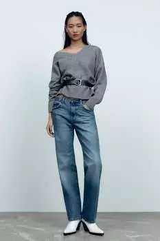 Кожаный ремень ZARA, черный