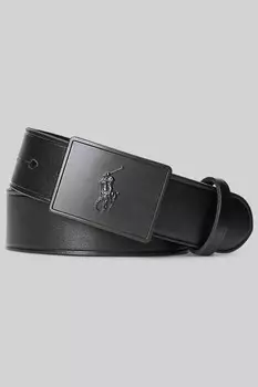 Кожаный ремешок с металлическим логотипом Polo Ralph Lauren, черный
