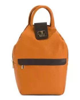 Кожаный рюкзак контрастного цвета производства Италии с двойными ручками для переноски сверху Valentina, темно-коричневый