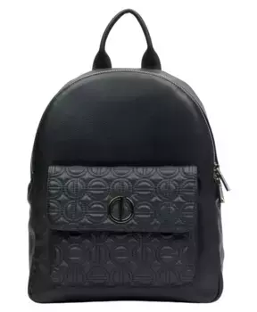 Кожаный рюкзак R с серебряными деталями Estro, черный