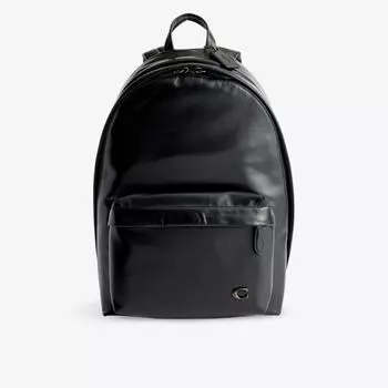 Кожаный рюкзак с фирменной табличкой Coach, черный