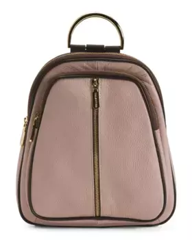 Кожаный рюкзак с плоским полукольцом, сделанный в Италии, с ручкой для переноски Valentina, цвет Blush