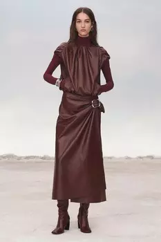 Кожаный сборчивый топ ZARA, бордовый