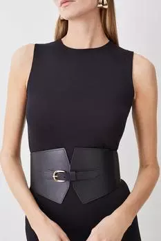 Кожаный широкий поясной ремень Karen Millen, черный
