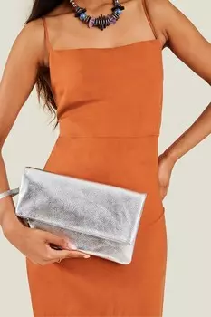 Кожаный складной клатч Accessorize, серебряный