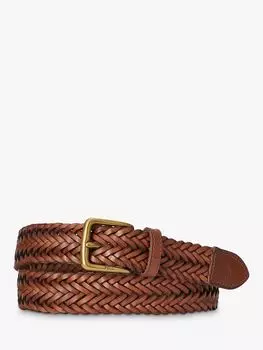 Кожаный тканый ремень поло Ralph Lauren, седло-поло коричневое