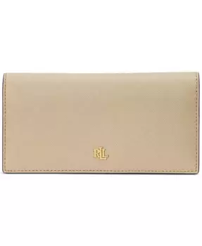 Кожаный тонкий кошелек Crosshatch с застежкой на кнопку Lauren Ralph Lauren, коричневый/бежевый