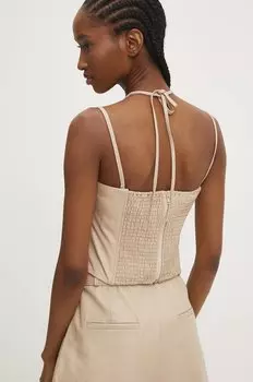 Кожаный топ Answear.Lab, бежевый