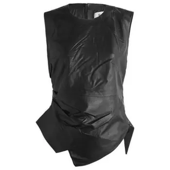 Кожаный топ без рукавов с драпировкой Rhe, черный