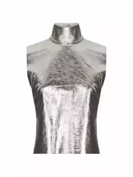 Кожаный топ с эффектом металлик Dries Van Noten, серебристый