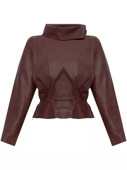 Кожаный топ с баской Victoria Beckham, коричневый